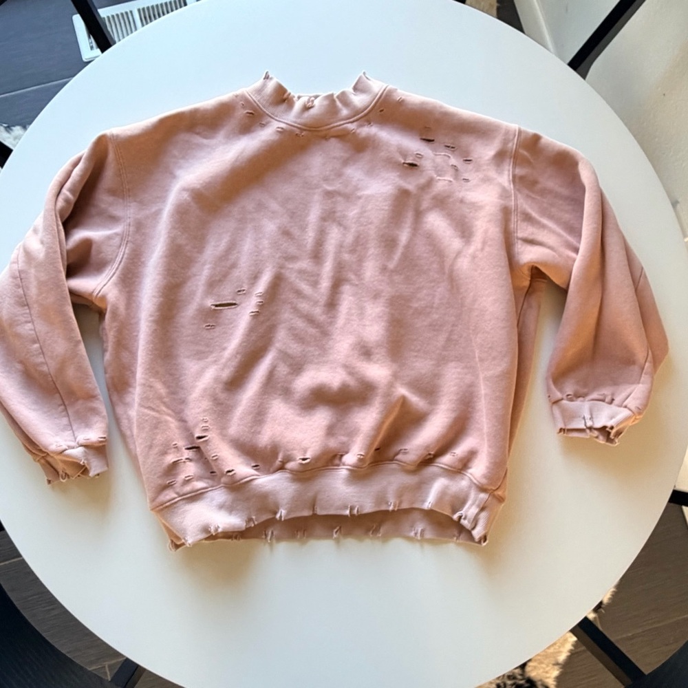 Honey Punch Mauve Pink Distressed Mock Neck Sweatershirt